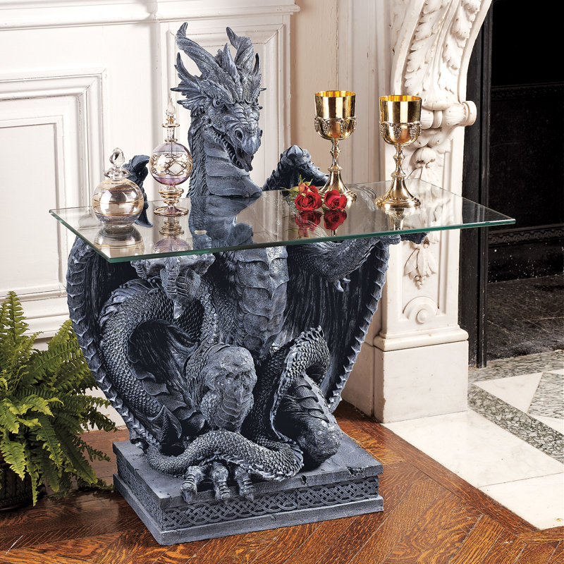 ✨大きい✨DONNYBROOK USA製 フェイクファー　ジードラゴン　黒 Design Toscano Subservient Dragon 27.5'' Console Table & Reviews